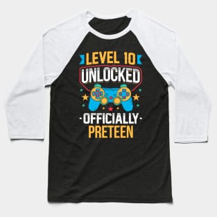 Level 10 Unlocked Official Preteen 10th Birthday Baseball T-Shirt